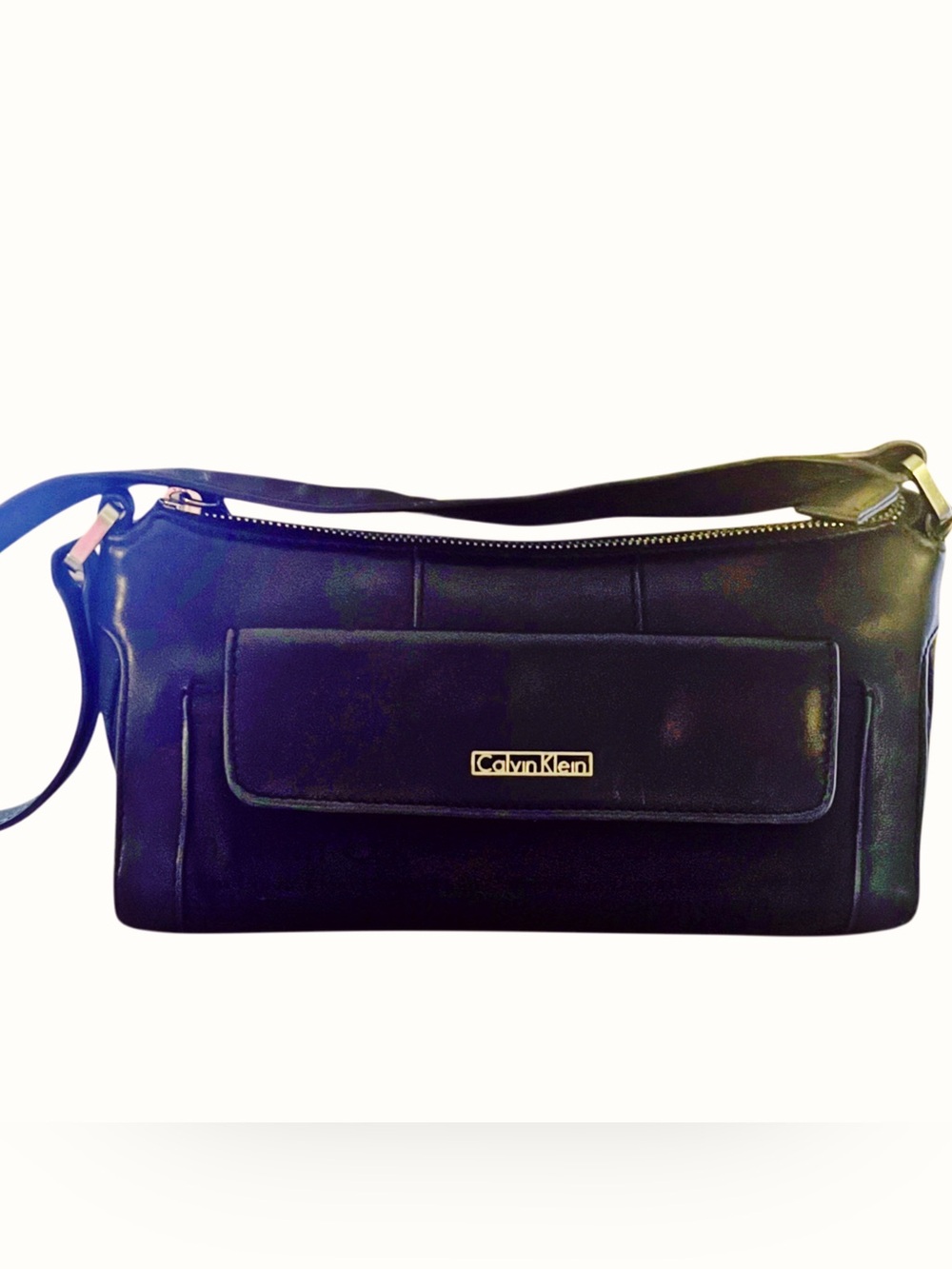 Calvin Klein Small Black Signature Canvas/Leather Trim Shoulder Bag